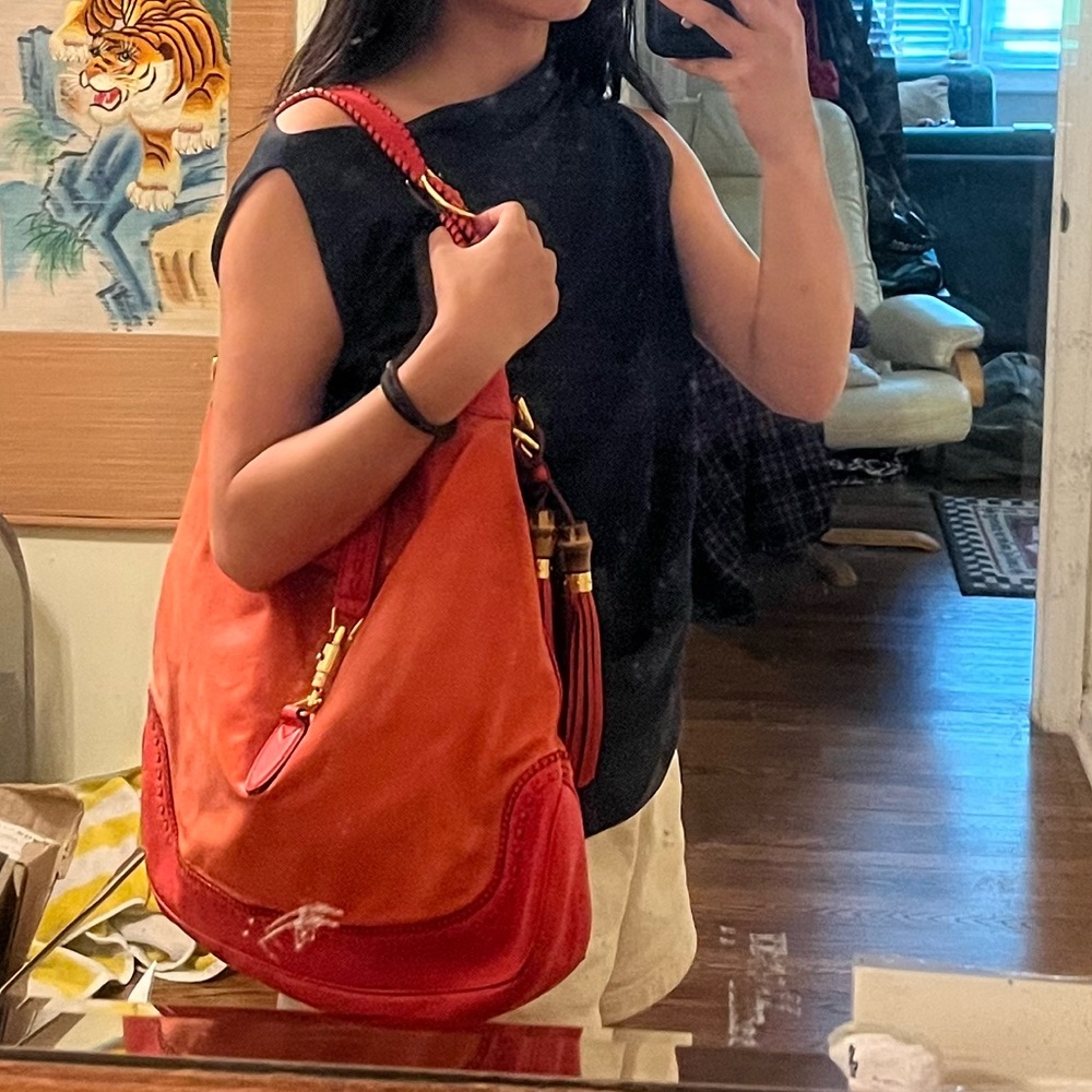Gucci Red Bamboo Hobo Bag - Picture 7 of 14